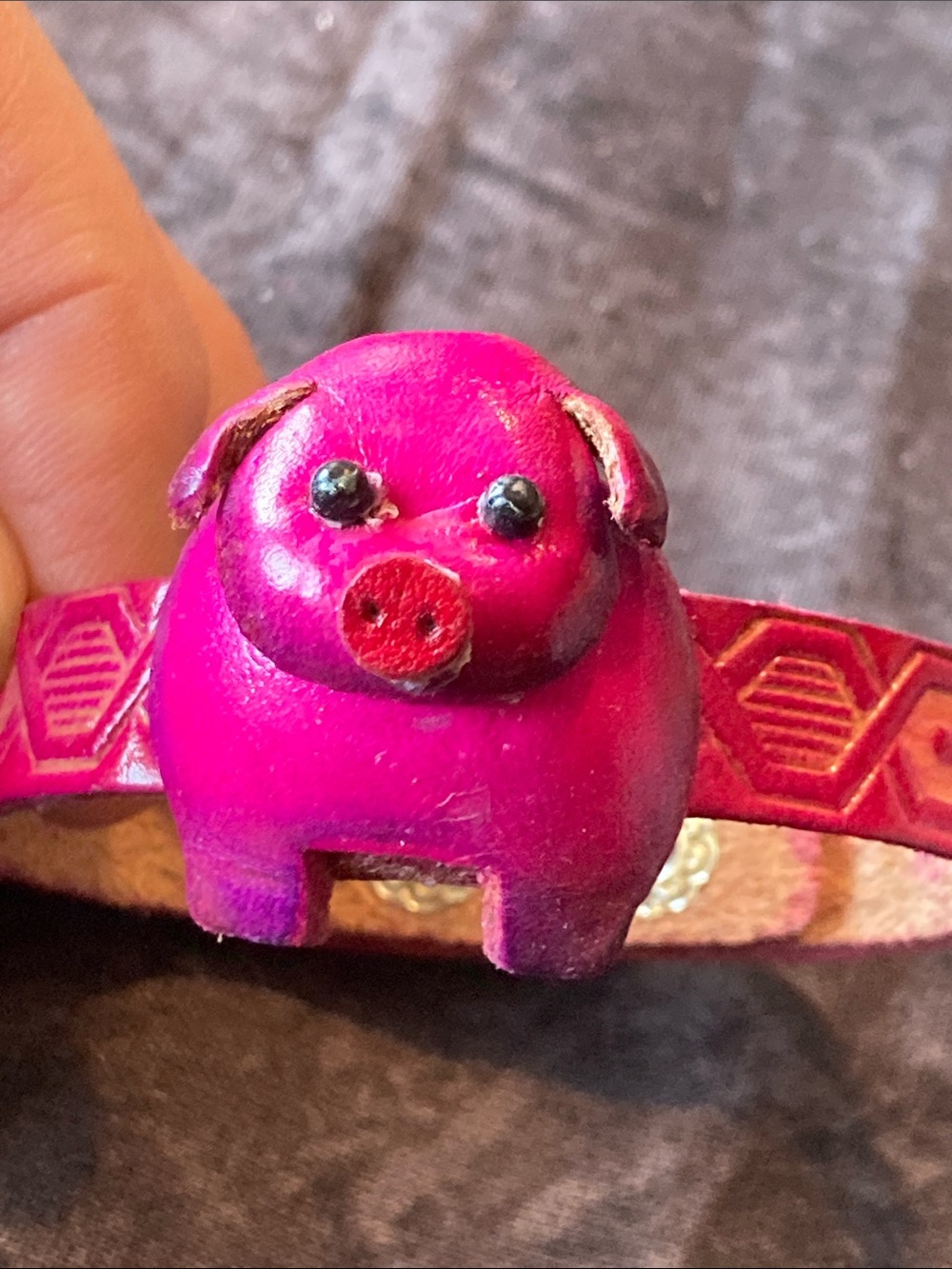 Pink Leather Boho Bracelet Featuring Leather Pig